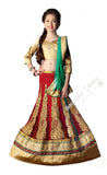 Girl's - Red, Green And Golden Heavy Work - Lehenga / Half Saree - Girl's Party And Wedding Collection Lehenga Set For Special Occasions -Semi Stitched, Blouse - Ready to Stitch - Boutique4India Inc.