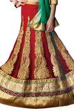 Girl's - Red, Green And Golden Heavy Work - Lehenga / Half Saree - Girl's Party And Wedding Collection Lehenga Set For Special Occasions -Semi Stitched, Blouse - Ready to Stitch - Boutique4India Inc.
