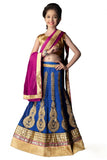 Girl's - Blue, Pink And Golden Heavy Work - Lehenga / Half Saree - Gilr's Party And Wedding Collection Lehenga Set For Special Occasions- Semi Stitched, Blouse - Ready to Stitch - Boutique4India Inc.