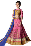 Girl's - Pink, Blue And Golden Heavy Work - Lehenga / Half Saree - Gilr's Party And Wedding Collection Lehenga Set For Special Occasions - Semi Stitched, Blouse - Ready to Stitch - Boutique4India Inc.