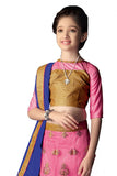 Girl's - Pink, Blue And Golden Heavy Work - Lehenga / Half Saree - Gilr's Party And Wedding Collection Lehenga Set For Special Occasions - Semi Stitched, Blouse - Ready to Stitch - Boutique4India Inc.