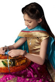 Girl's - Fuschia, Sky Heavy Work - Lehenga / Half Saree - Gilr's Party And Wedding Collection Lehenga Set For Special Occasions- Semi Stitched, Blouse - Ready to Stitch - Boutique4India Inc.