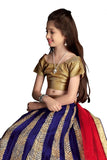 Girl's - Royal Blue And Golden Jarri Heavy Work - Lehenga / Half Saree - Gilr's Party And Wedding Collection Lehenga Set For Special Occasions - Semi Stitched, Blouse - Ready to Stitch - Boutique4India Inc.