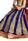 Girl's - Royal Blue And Golden Jarri Heavy Work - Lehenga / Half Saree - Gilr's Party And Wedding Collection Lehenga Set For Special Occasions - Semi Stitched, Blouse - Ready to Stitch - Boutique4India Inc.