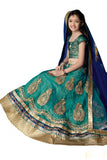 Girl's - Medium Sea Green Heavy Work - Lehenga / Half Saree - Gilr's Party And Wedding Collection Lehenga Set For Special Occasions - Semi Stitched, Blouse - Ready to Stitch - Boutique4India Inc.