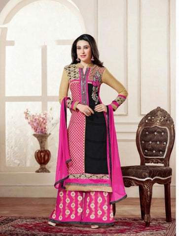Heavy Work Designer Wedding Collection - Purplish Pink, Black And Golden Grand And Graceful Heavy Embroidery And Lace Work Unique Collection For Party / Wedding / Festival / Special Occasion - Ready to Stitch - Boutique4India Inc.