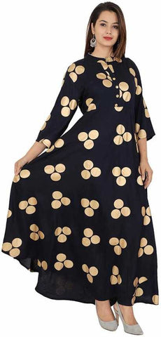 Black Rayon Anarkali Printed Kurti