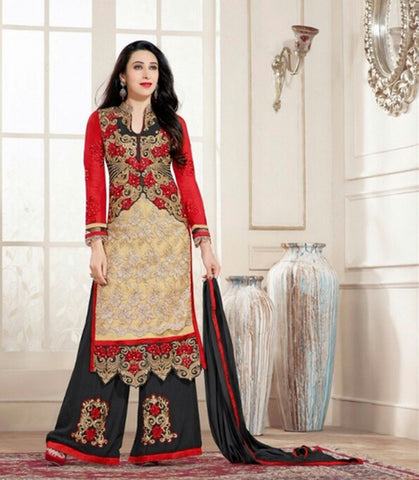 Heavy Work Designer Wedding Collection - Red, Black And Golden Grand And Graceful Heavy Embroidery And Lace Work Unique Collection For Party / Wedding / Festival / Special Occasion - Ready to Stitch - Boutique4India Inc.