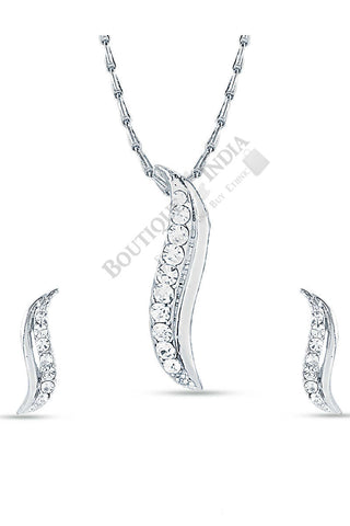 Silver-Tone Brush Stroke Pendant Necklace Set - Boutique4India Inc.