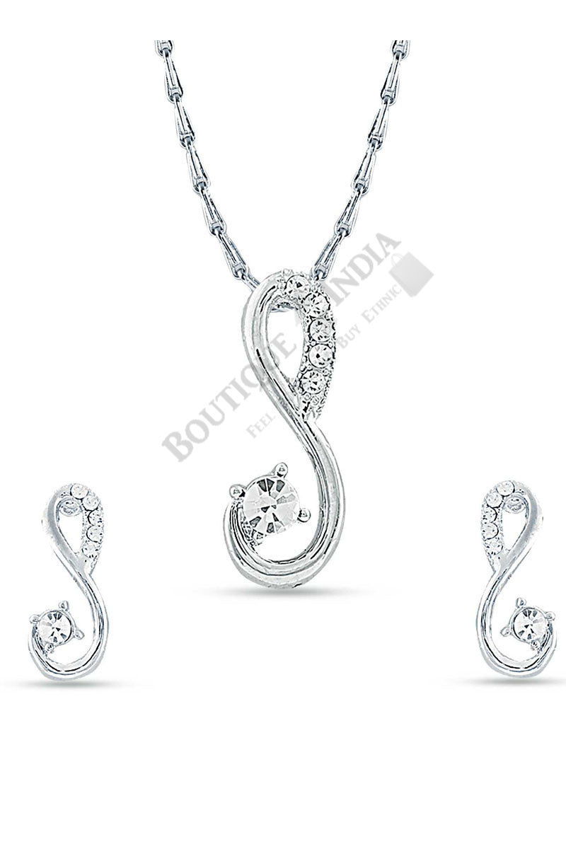 Silver-Tone Pendant Necklace Set - Boutique4India Inc.