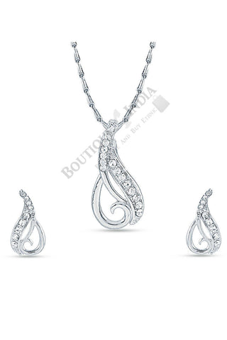 Silver-Tone Rain Drop Shaped Pendant Set - Boutique4India Inc.