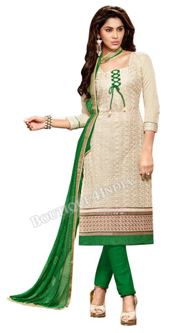 Cream Color Embroidered Chanderi Straight Cut Salwar Suit