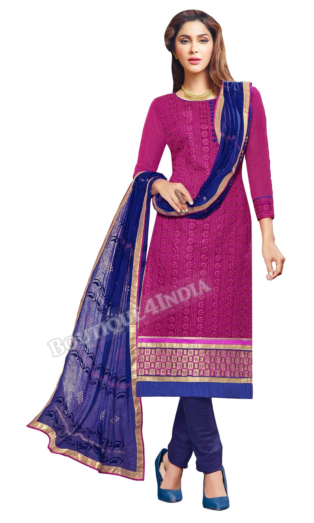 Purple Color Embroidered Chanderi Straight Cut Salwar Suit