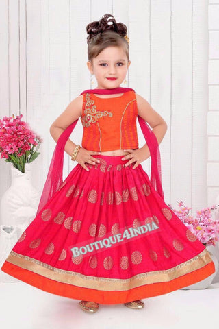 Girl's Orange and Pink Lehenga Choli