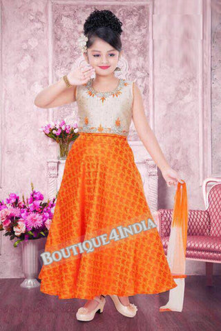 Girls Orange and cream Lehenga suit