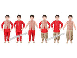 Boys Red and Golden 6 in 1 Kurta Pyjama dhothi