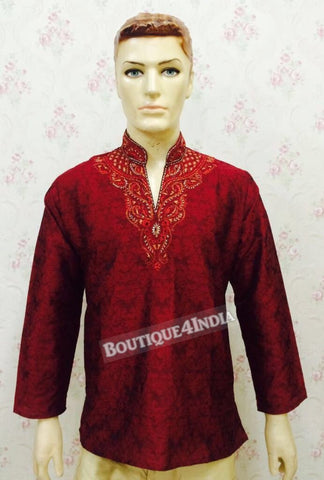 Maroon Dupion Silk Men's Kurta