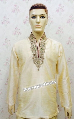 Golden Dupion Silk Men's Kurta