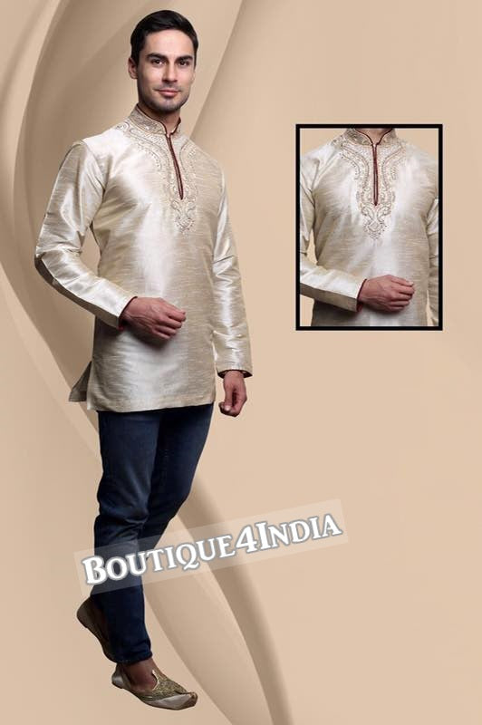 Beige Dupion Silk Men's Kurta