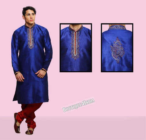 Navy Banarasi brocade Men's Kurta Pyjama 