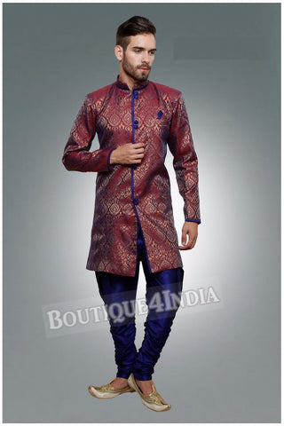 Men's - Maroon and Navy Sherwani