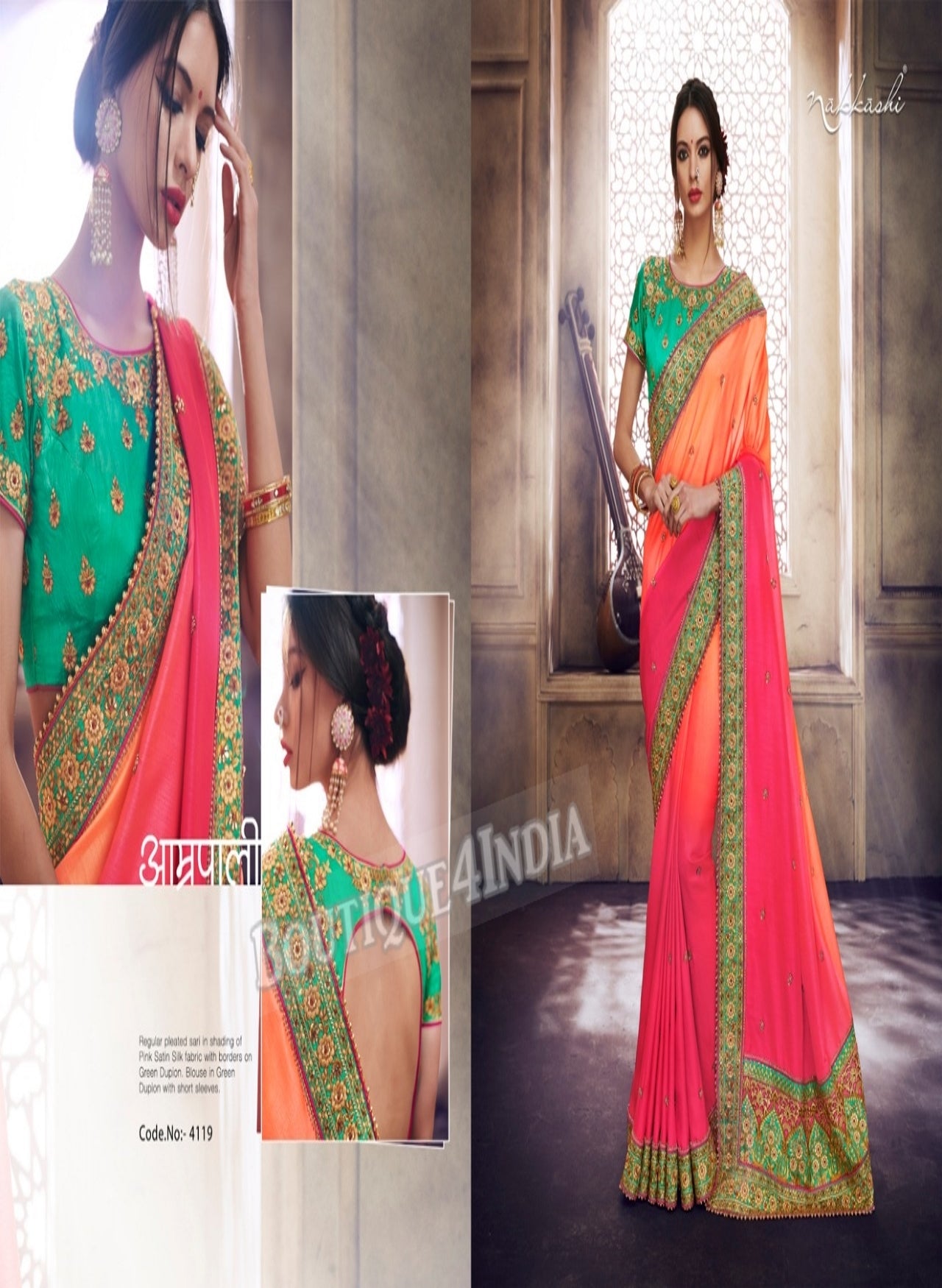 Pink Raw Silk Party Wear Heavy Embroidered Saree