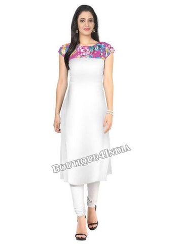 white and purple Crepe Casual wear Printed Kurti