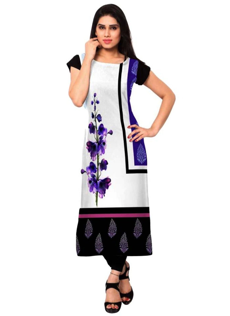 white and blue floral  Crepe Casual wear Printed Kurti