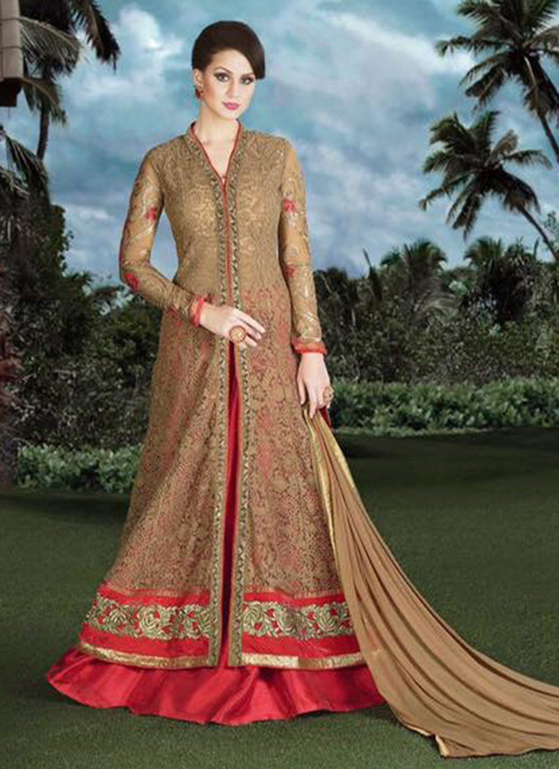 Beige Net Bridal Embroidered Anarkali Suit