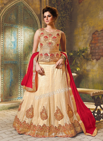 Cream Silk heavy embroidered crop top style Lehenga