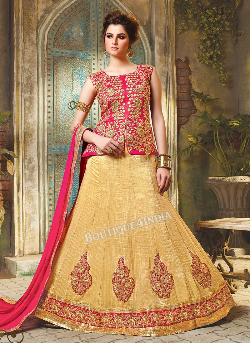 Tomato Red Silk heavy embroidered crop top style Lehenga