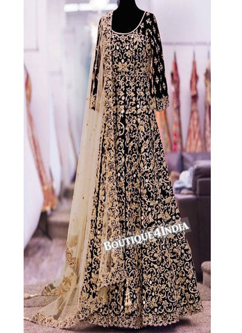 Black Banglori Silk heavy embroidery work anarkali suit