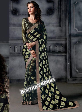 Black Brasso Party Wear Zari Work Saree