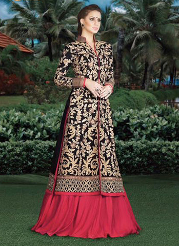 Black and Pink Embroidered Bridal Anarkali Suit