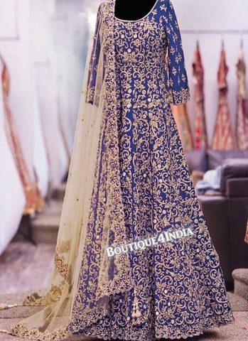 Blue Banglori Silk heavy embroidery work anarkali suit