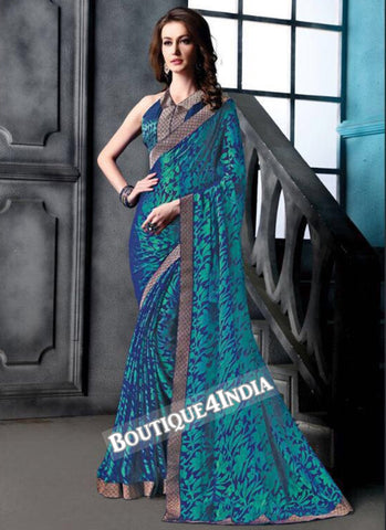 Blue Brasso Party Wear Zari Work Saree