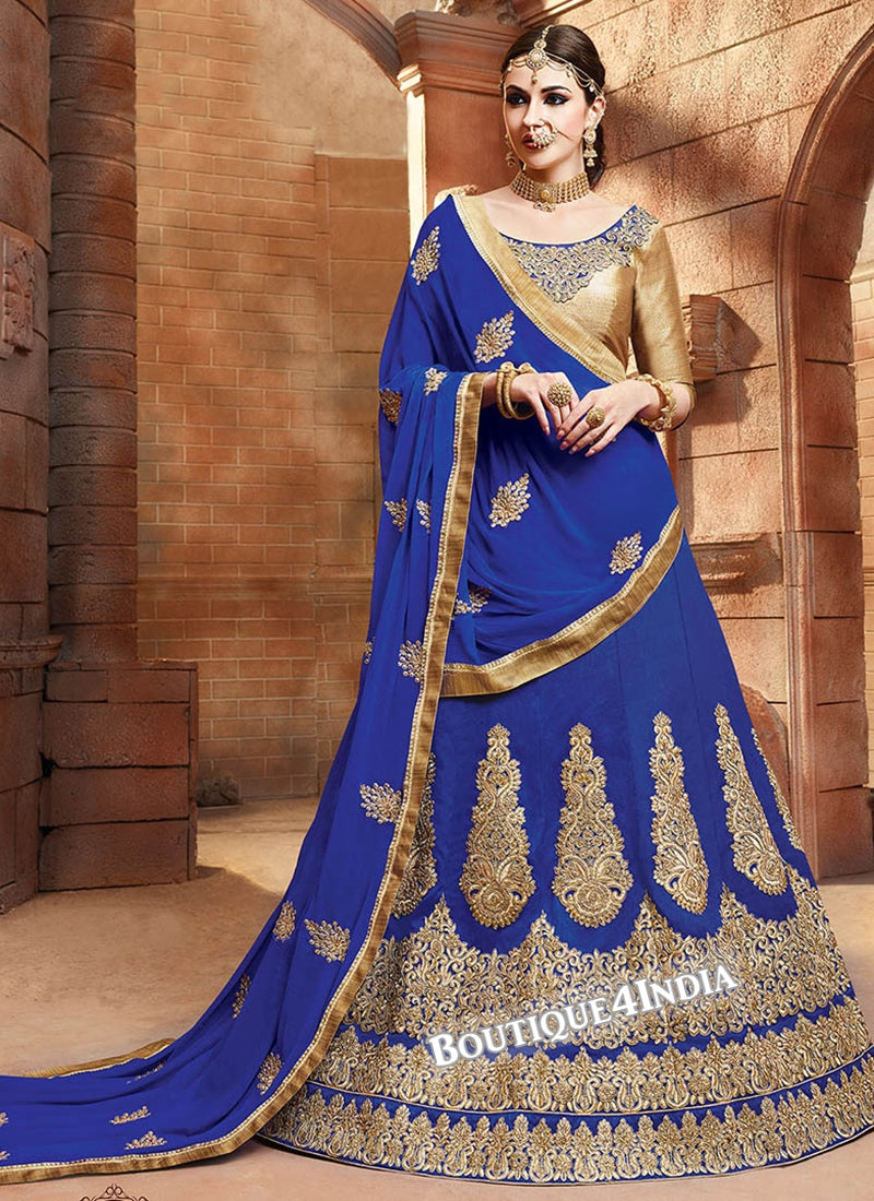 Blue Satin silk reception wear lehenga choli