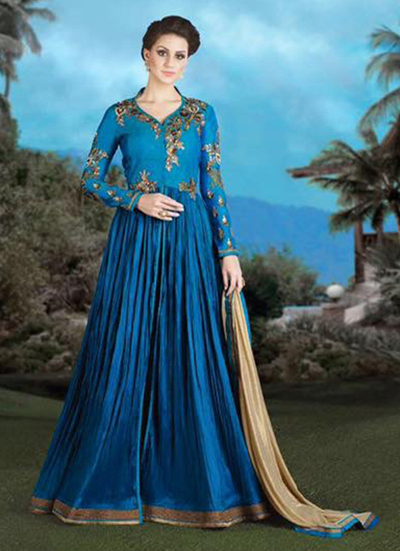 Dark Sea Green Designer Heavy Embroidered Bridal Anarkali Gown | Net  lehenga, Bridal anarkali, Silk evening gown