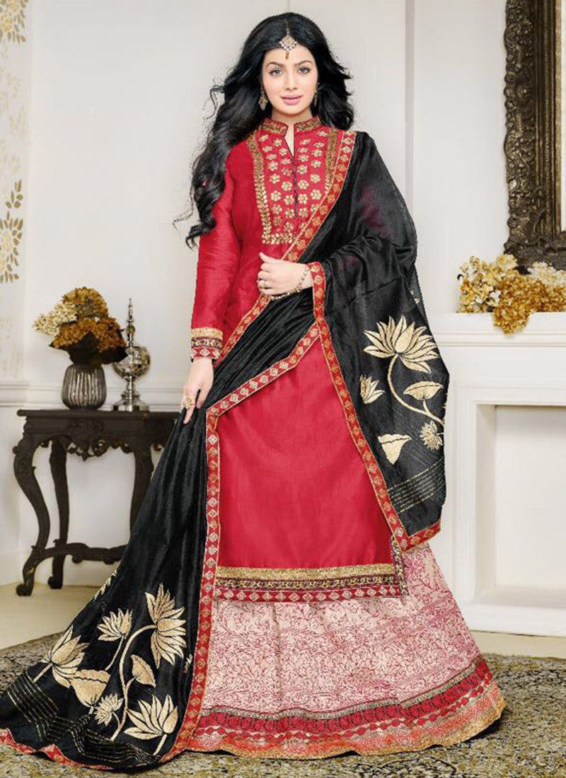 Cotton Red Embroidered Anarkali Suit