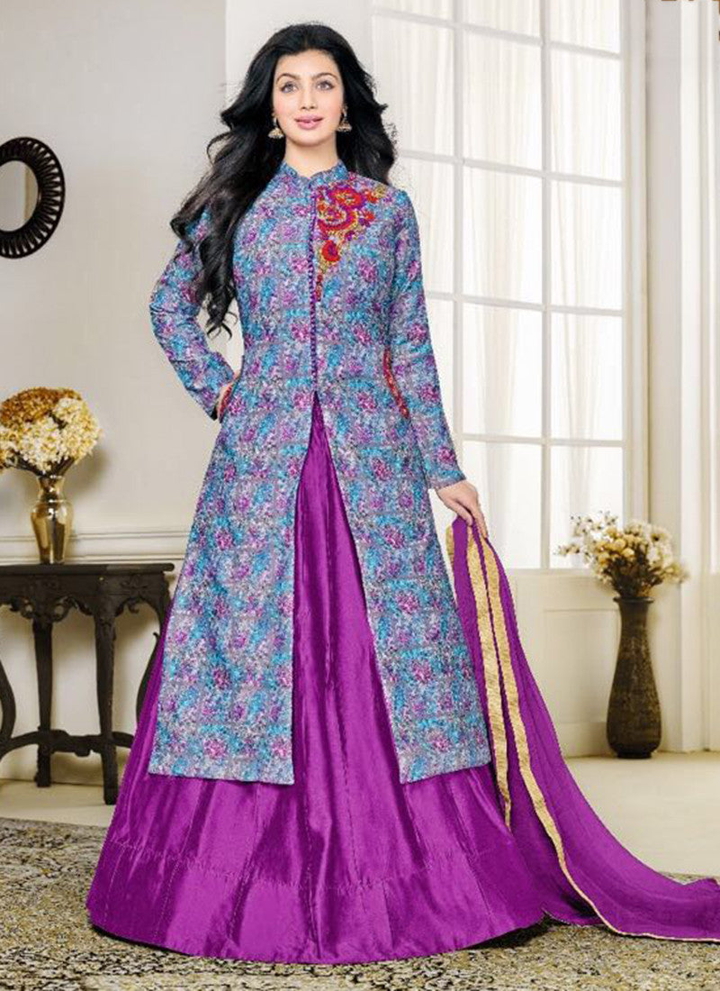 cotton party wear sky blue embroidered work anarkali suit