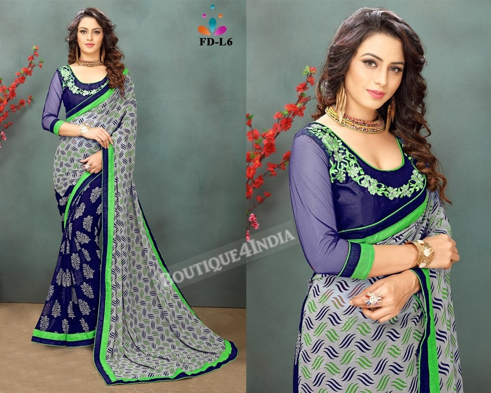 Navy and green Georgette party wear Saree