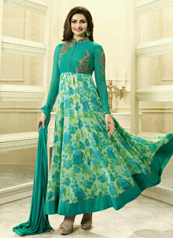 Green Georgette Embroidered Anarkali Suit