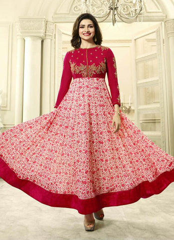 Georgette Maroon Embroidered Anarkali Suit