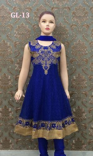 Girl's - Royal Blue And Golden Jarri Salwar Suit - Gilr's Party And Wedding Collection Salwar Suits For Special Occasions - Boutique4India Inc.