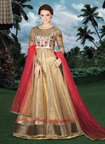 Golden Net Bridal Embroidered Anarkali Suit