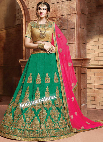 Green Satin silk reception wear lehenga choli