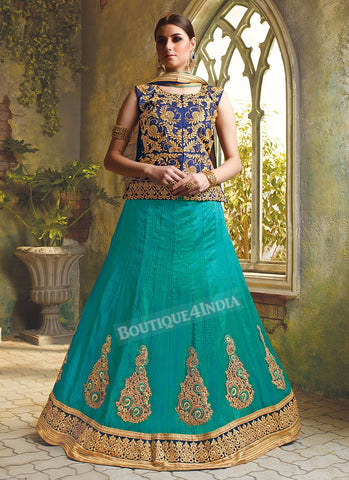 Navy Silk heavy embroidered crop top style Lehenga