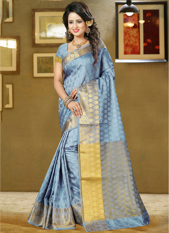 Light grey Art Silk and zari work Saree