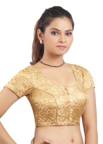 Golden Color Princess cut padded Jari / Brocade ready made blouse