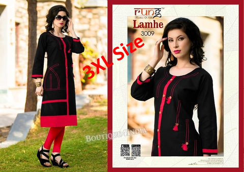 3XL Black and red Cotton 3/4 Kurtis